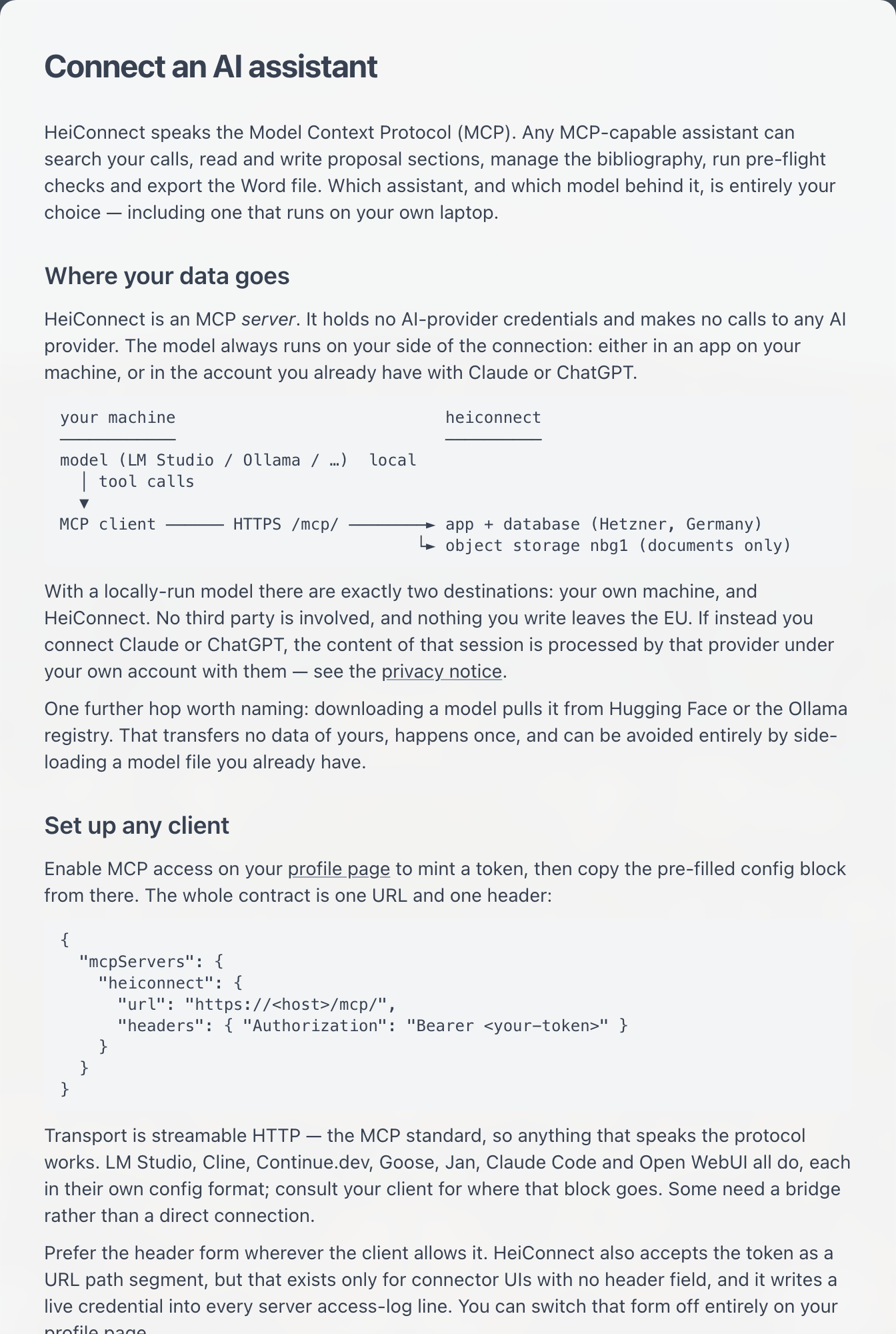 The connect page