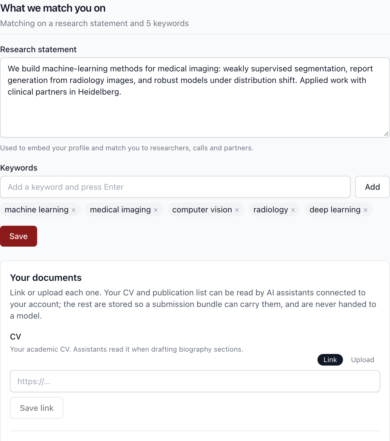 The matching group of the profile page
