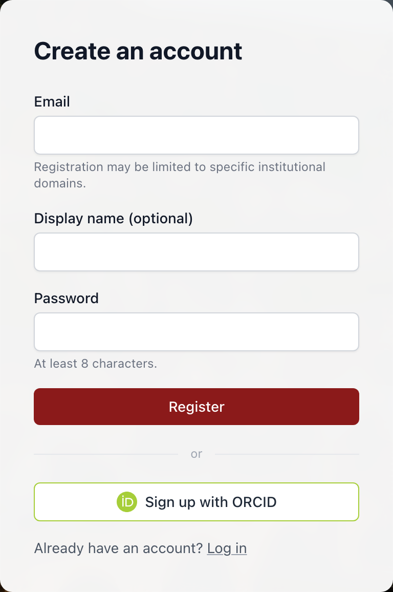 The registration form