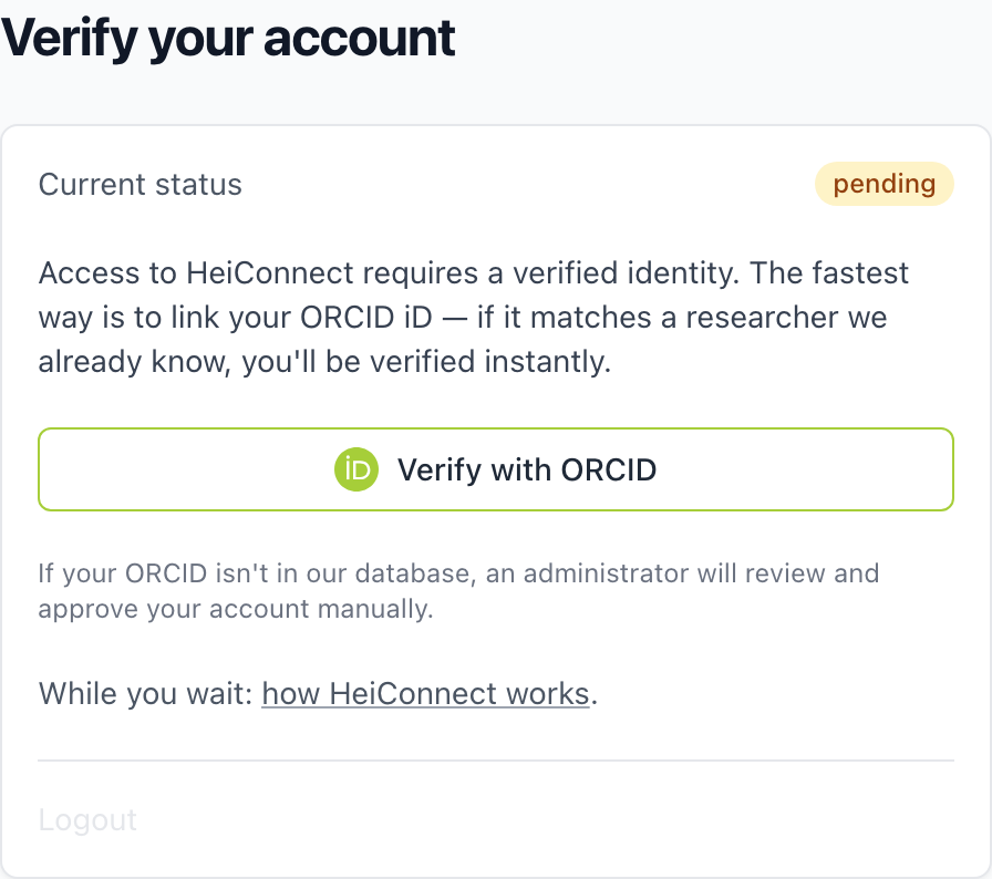 The verification page for a pending account